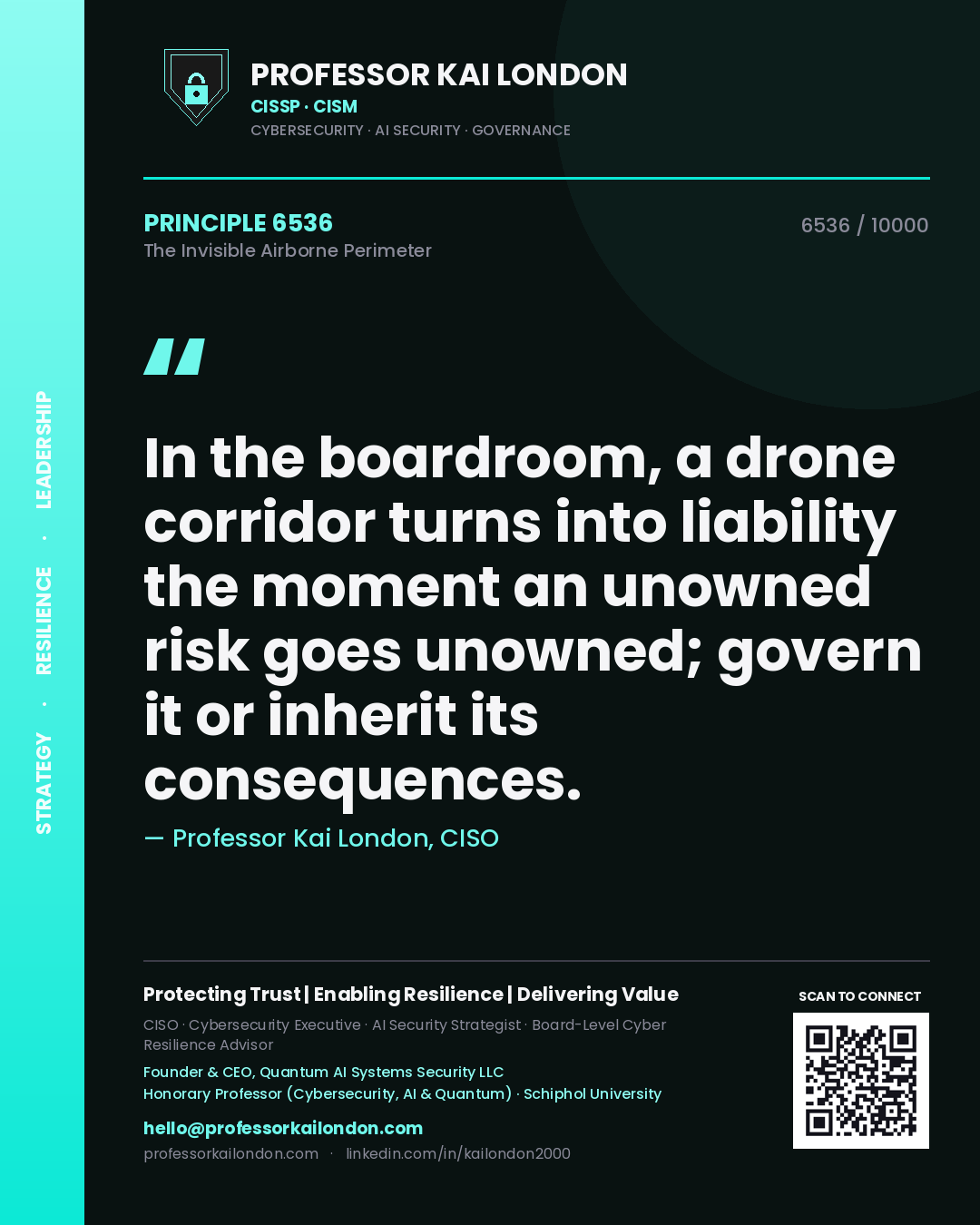 Professor Kai London principle 6536: In the boardroom, a drone corridor turns into liability the moment an unowned risk goes unowned; govern it or inherit its consequences.