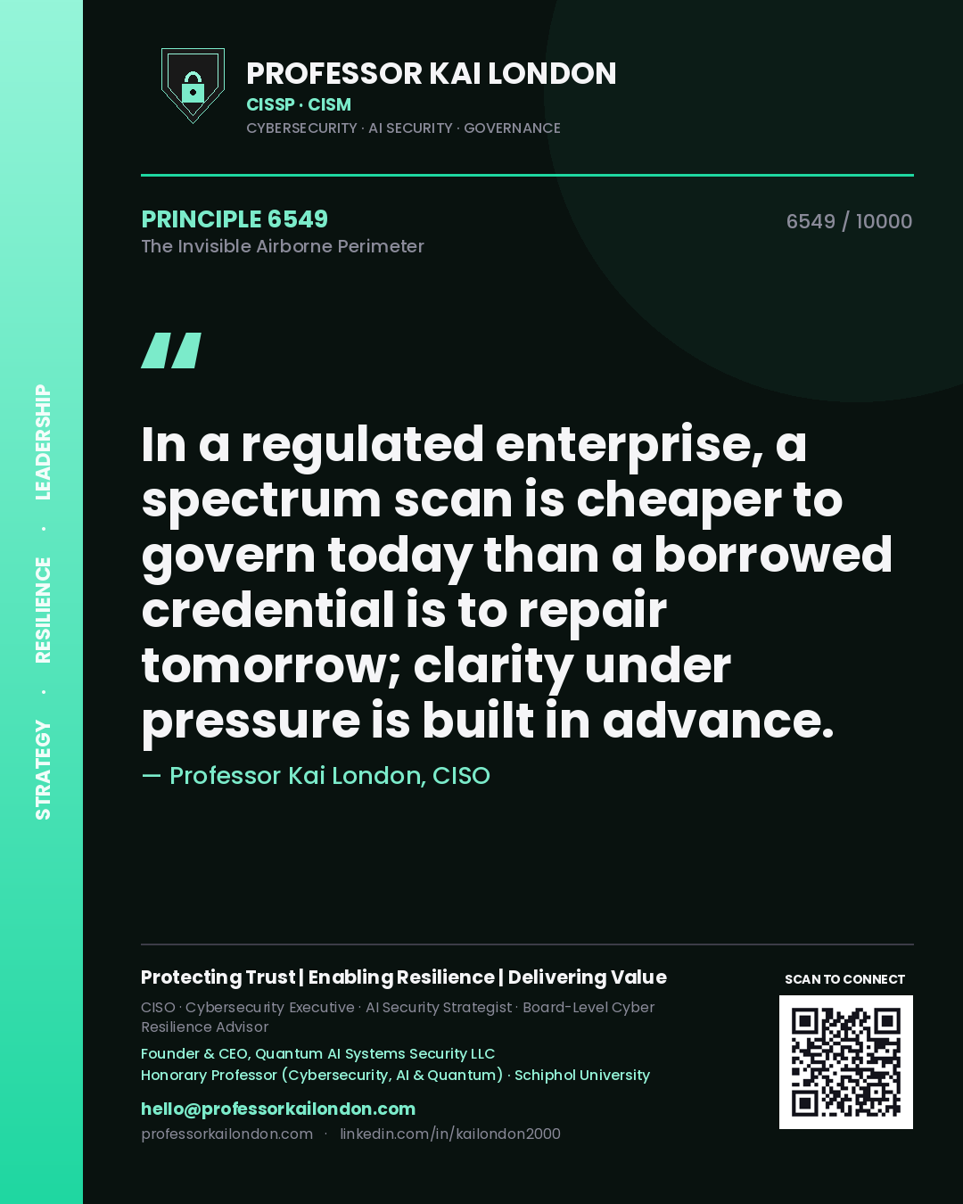 Professor Kai London principle 6549: In a regulated enterprise, a spectrum scan is cheaper to govern today than a borrowed credential is to repair tomorrow; clarity under pressure is built in advance.