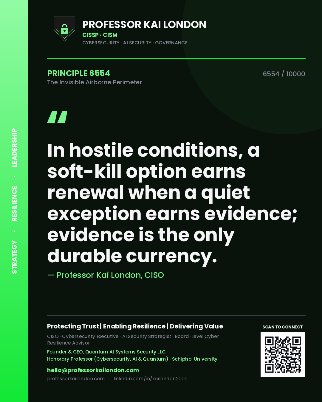 Professor Kai London principle 6554: In hostile conditions, a soft-kill option earns renewal when a quiet exception earns evidence; evidence is the only durable currency.
