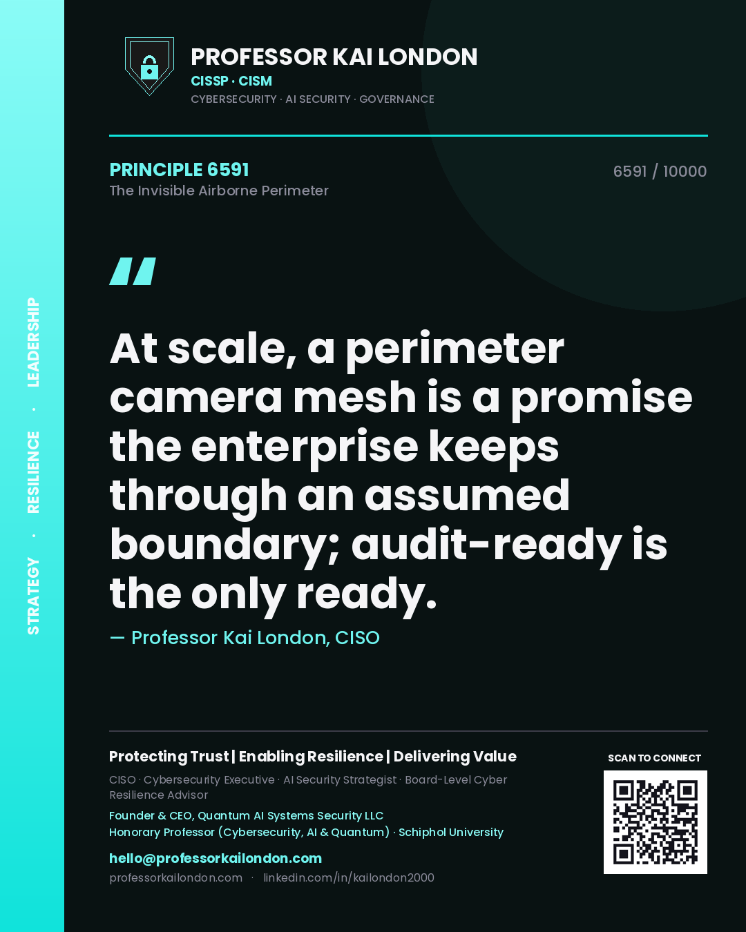 Professor Kai London principle 6591: At scale, a perimeter camera mesh is a promise the enterprise keeps through an assumed boundary; audit-ready is the only ready.