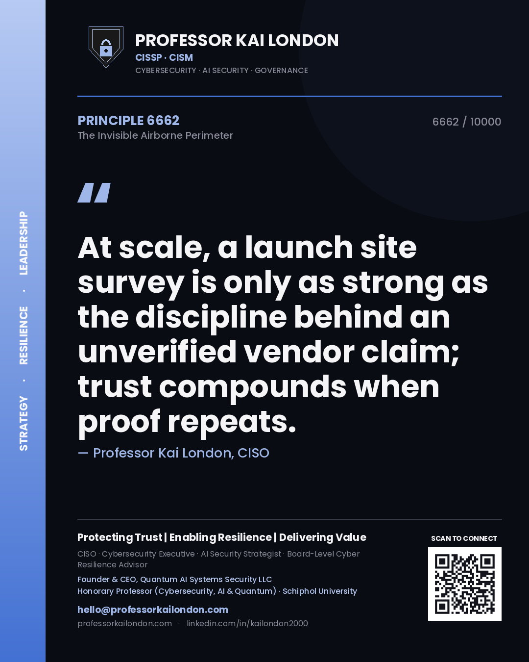Professor Kai London principle 6662: At scale, a launch site survey is only as strong as the discipline behind an unverified vendor claim; trust compounds when proof repeats.
