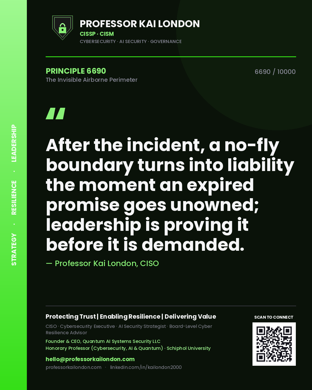 Professor Kai London principle 6690: After the incident, a no-fly boundary turns into liability the moment an expired promise goes unowned; leadership is proving it before it is demanded.