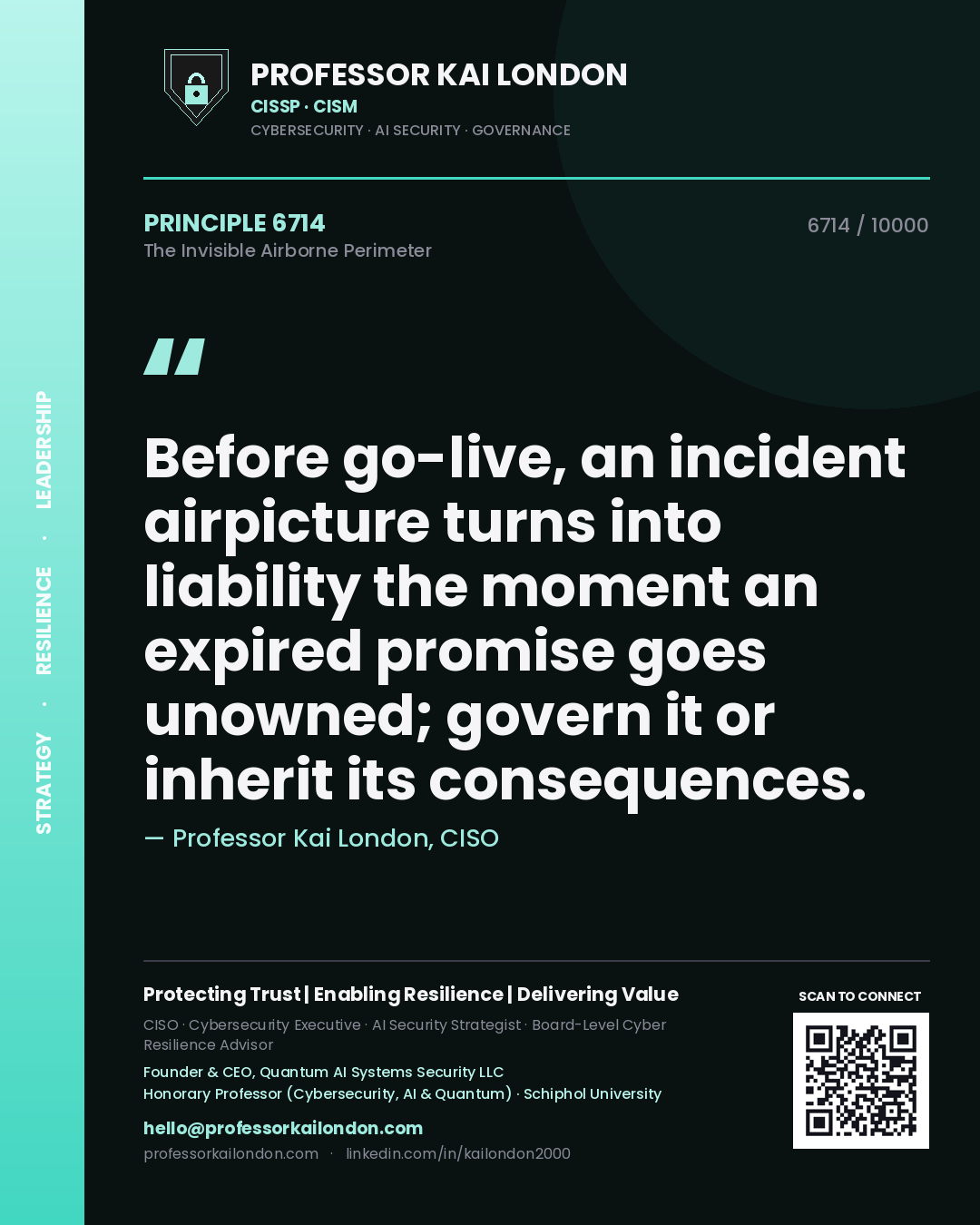 Professor Kai London principle 6714: Before go-live, an incident airpicture turns into liability the moment an expired promise goes unowned; govern it or inherit its consequences.