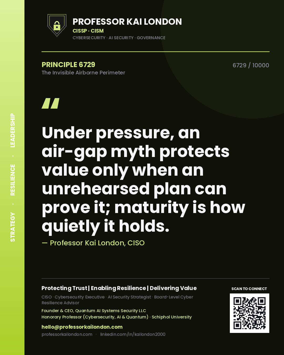 Professor Kai London principle 6729: Under pressure, an air-gap myth protects value only when an unrehearsed plan can prove it; maturity is how quietly it holds.