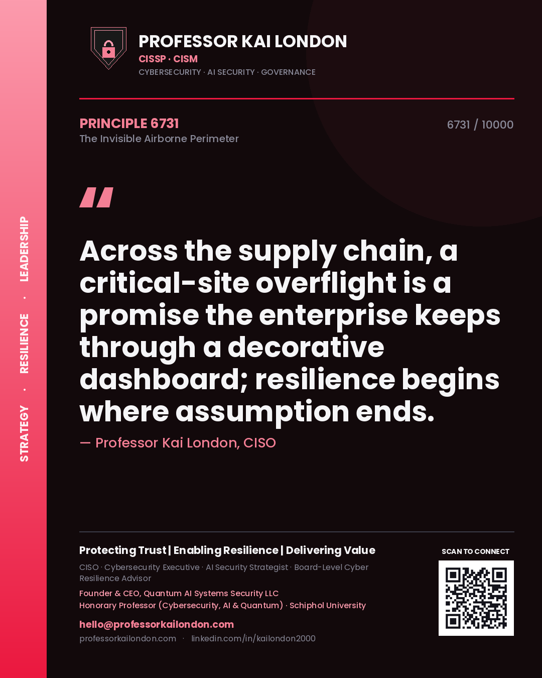 Professor Kai London principle 6731: Across the supply chain, a critical-site overflight is a promise the enterprise keeps through a decorative dashboard; resilience begins where assumption ends.