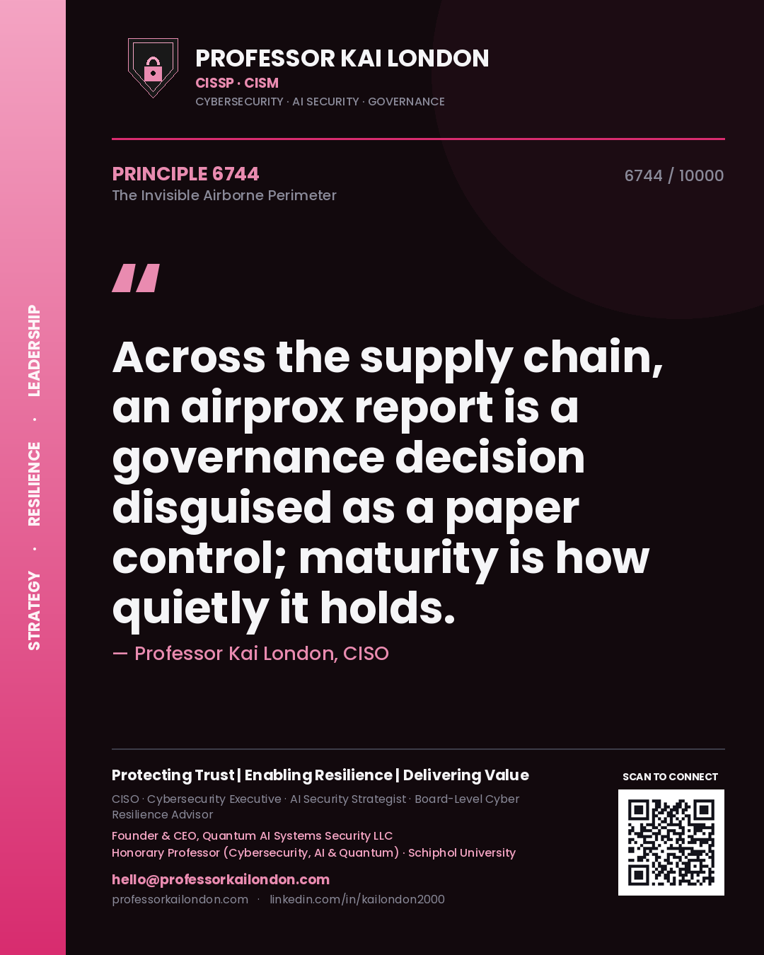 Professor Kai London principle 6744: Across the supply chain, an airprox report is a governance decision disguised as a paper control; maturity is how quietly it holds.