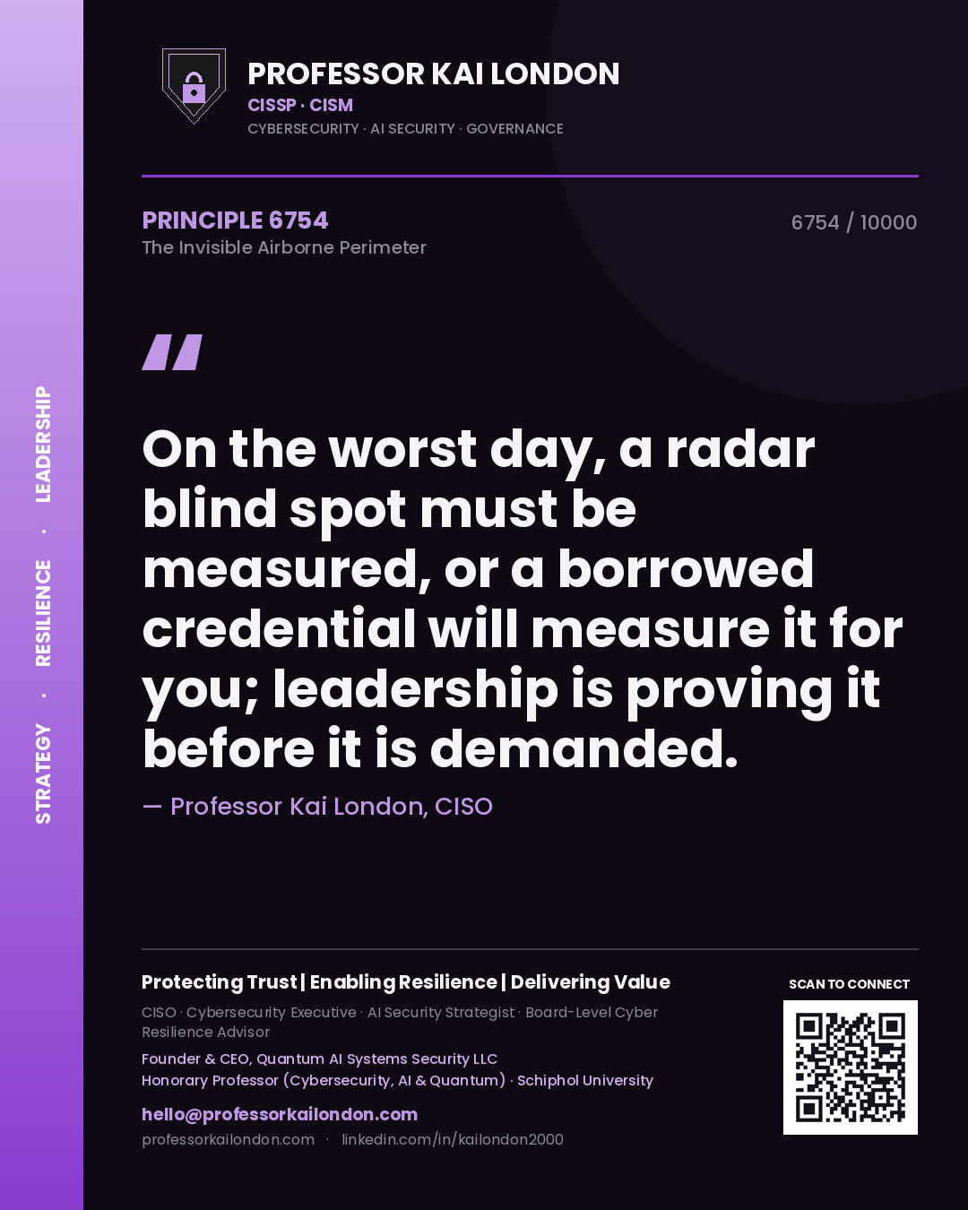 Professor Kai London principle 6754: On the worst day, a radar blind spot must be measured, or a borrowed credential will measure it for you; leadership is proving it before it is demanded.