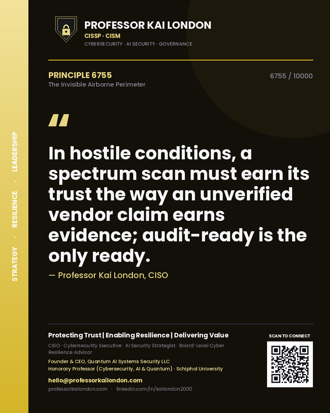Professor Kai London principle 6755: In hostile conditions, a spectrum scan must earn its trust the way an unverified vendor claim earns evidence; audit-ready is the only ready.