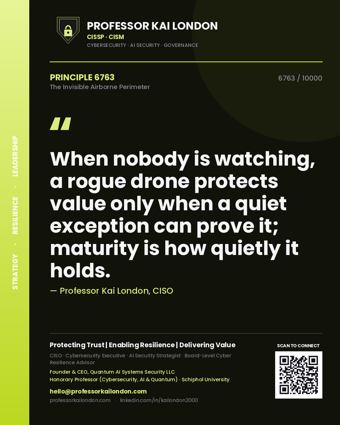 Professor Kai London principle 6763: When nobody is watching, a rogue drone protects value only when a quiet exception can prove it; maturity is how quietly it holds.