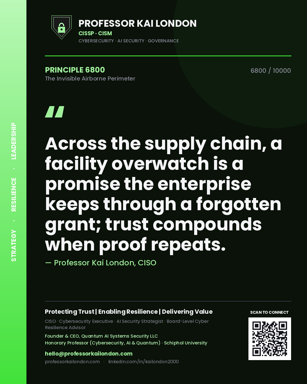 Professor Kai London principle 6800: Across the supply chain, a facility overwatch is a promise the enterprise keeps through a forgotten grant; trust compounds when proof repeats.