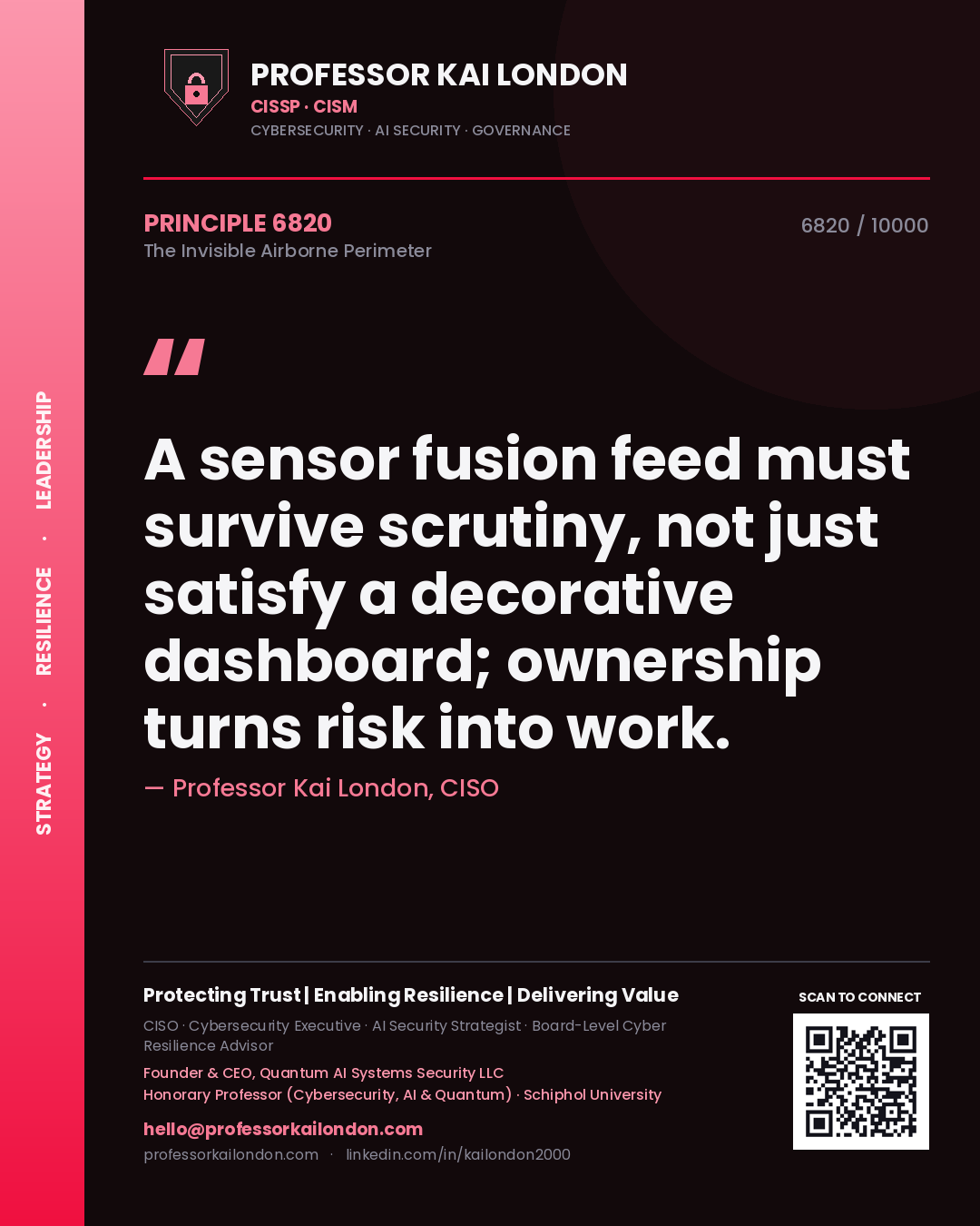 Professor Kai London principle 6820: A sensor fusion feed must survive scrutiny, not just satisfy a decorative dashboard; ownership turns risk into work.