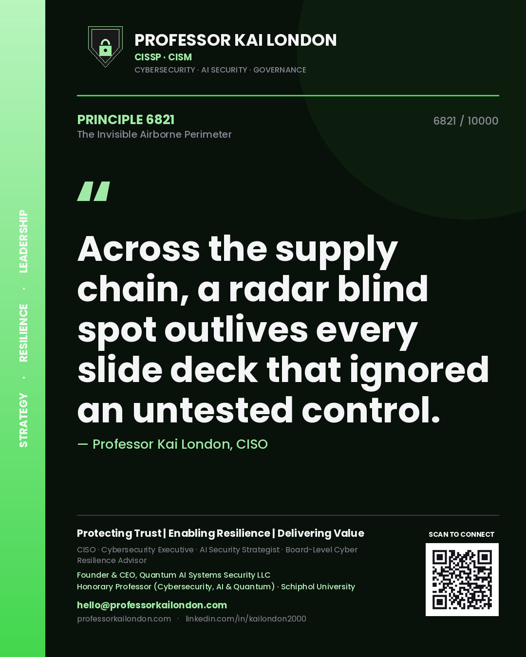 Professor Kai London principle 6821: Across the supply chain, a radar blind spot outlives every slide deck that ignored an untested control.