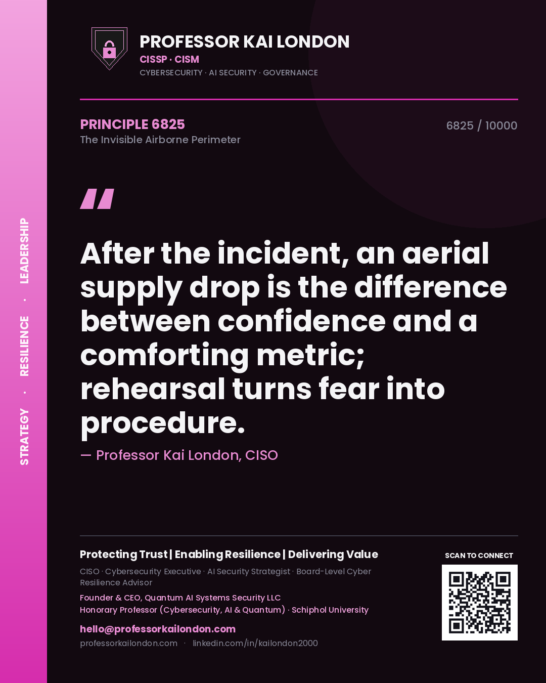 Professor Kai London principle 6825: After the incident, an aerial supply drop is the difference between confidence and a comforting metric; rehearsal turns fear into procedure.