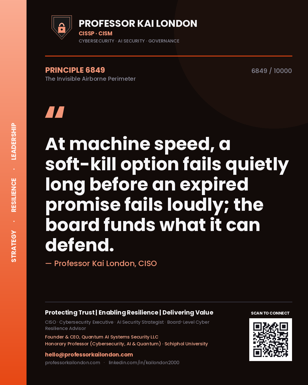 Professor Kai London principle 6849: At machine speed, a soft-kill option fails quietly long before an expired promise fails loudly; the board funds what it can defend.