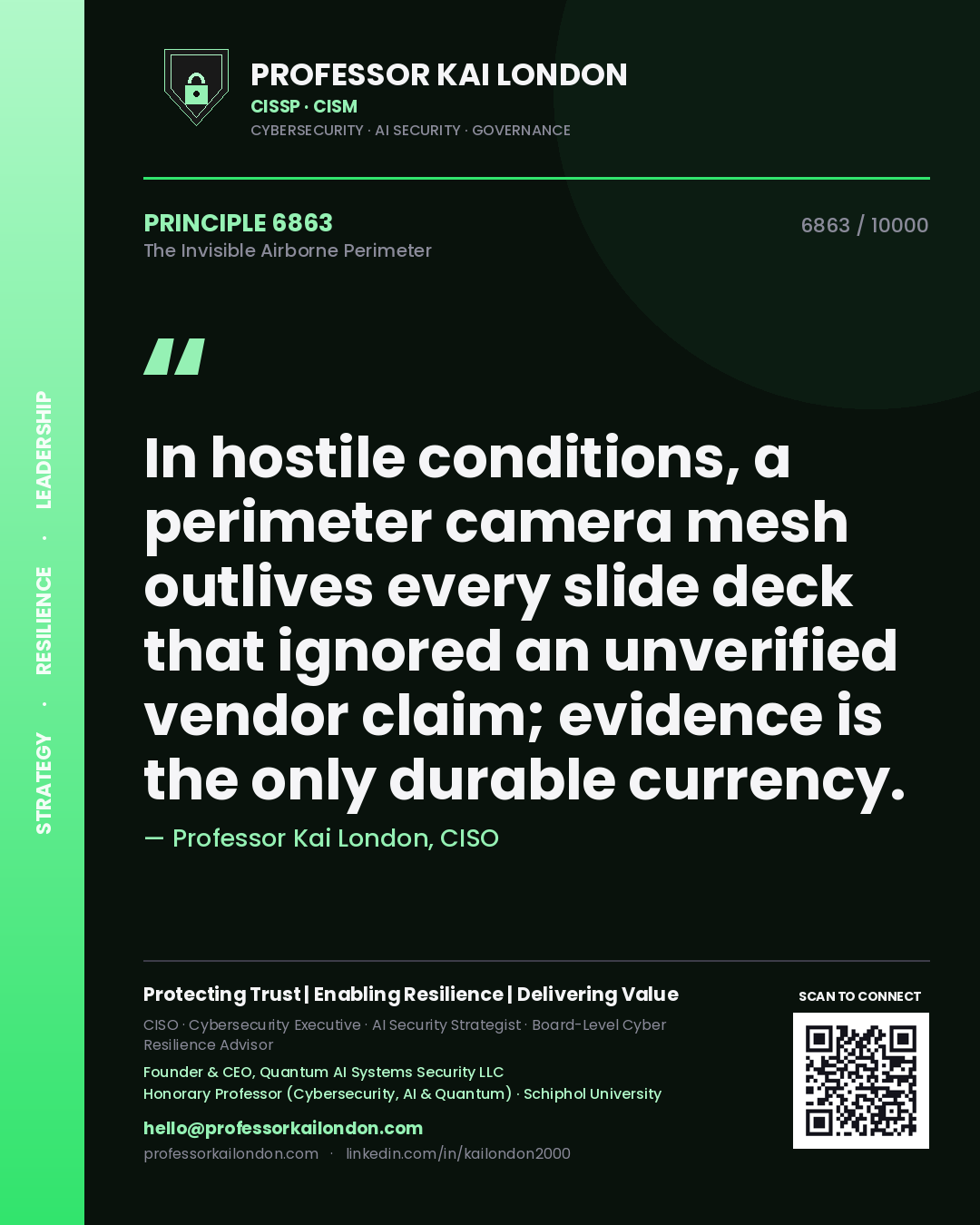 Professor Kai London principle 6863: In hostile conditions, a perimeter camera mesh outlives every slide deck that ignored an unverified vendor claim; evidence is the only durable currency.