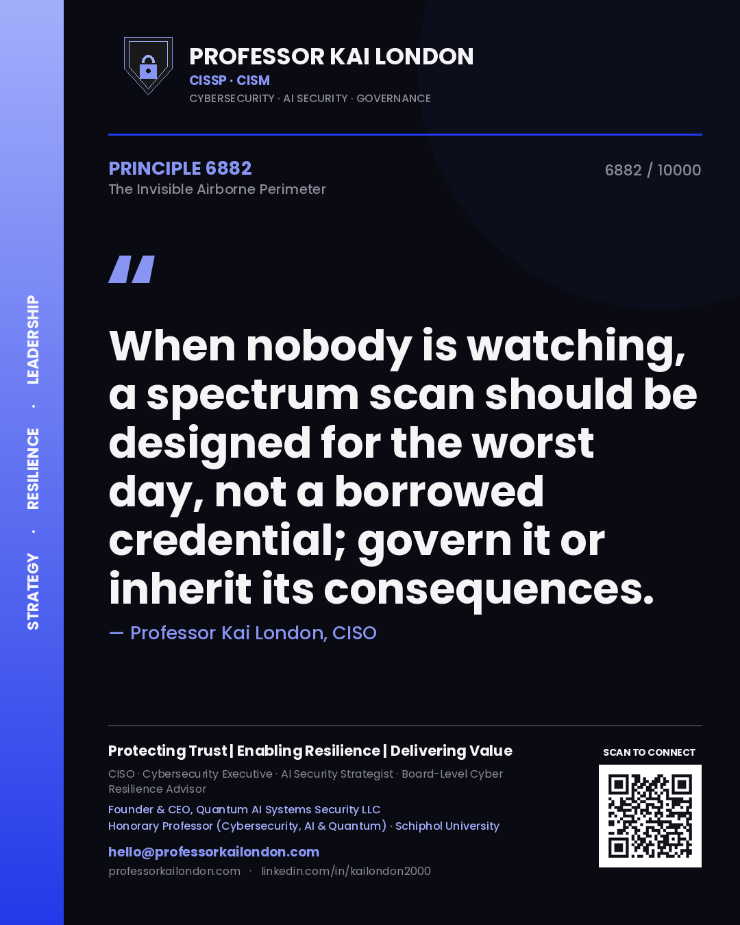 Professor Kai London principle 6882: When nobody is watching, a spectrum scan should be designed for the worst day, not a borrowed credential; govern it or inherit its consequences.