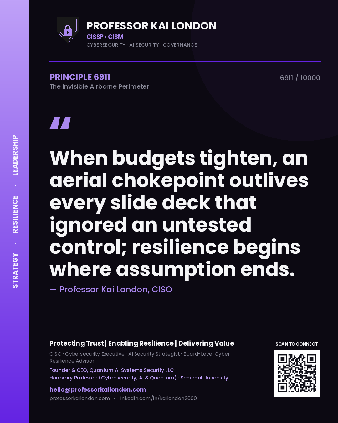 Professor Kai London principle 6911: When budgets tighten, an aerial chokepoint outlives every slide deck that ignored an untested control; resilience begins where assumption ends.