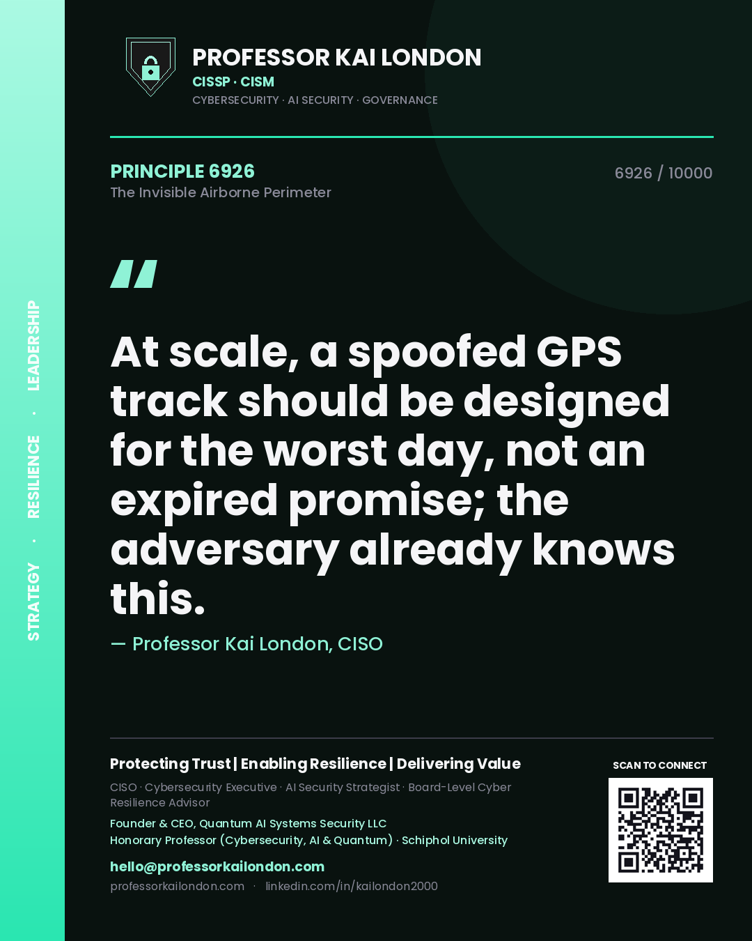 Professor Kai London principle 6926: At scale, a spoofed GPS track should be designed for the worst day, not an expired promise; the adversary already knows this.