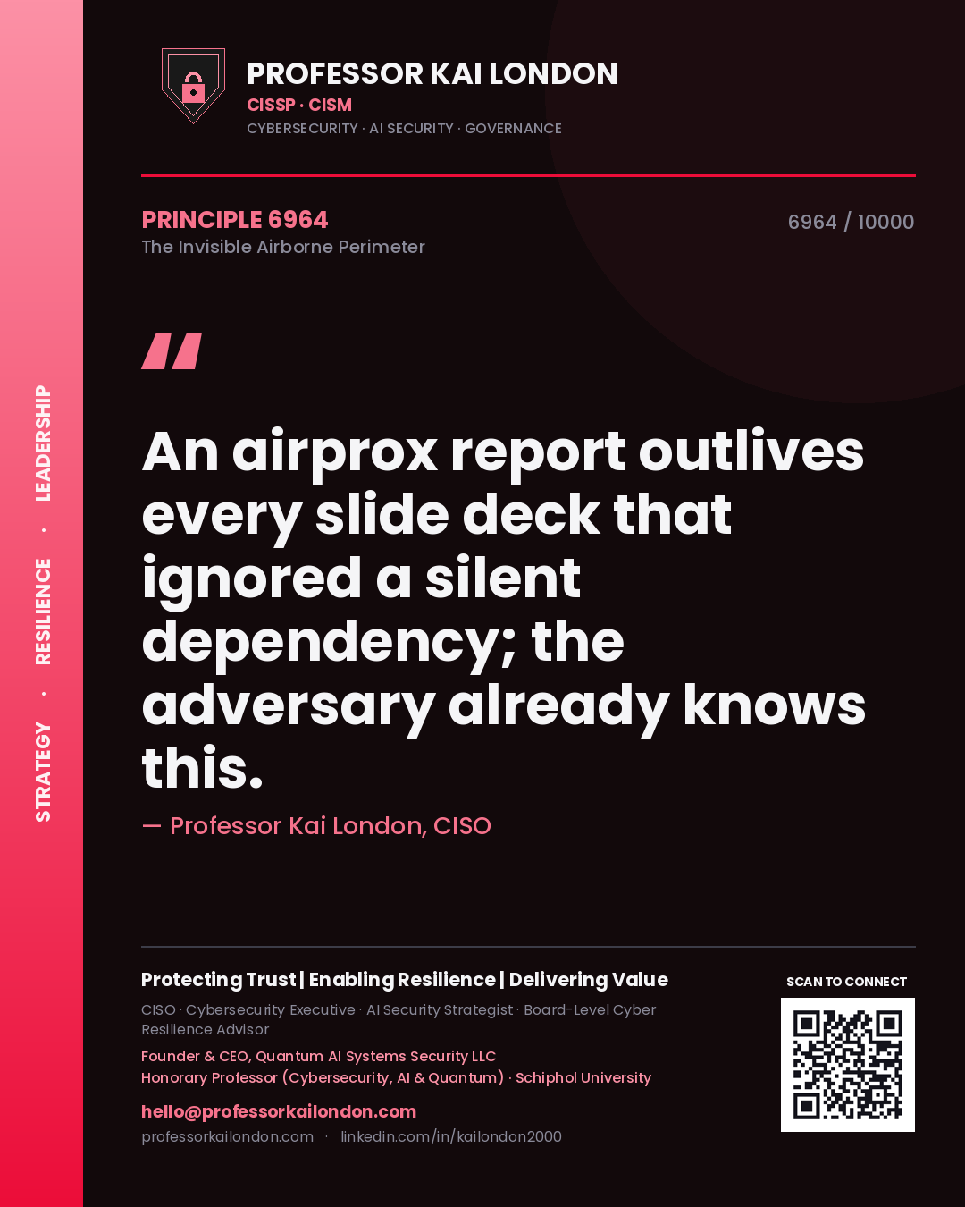 Professor Kai London principle 6964: An airprox report outlives every slide deck that ignored a silent dependency; the adversary already knows this.
