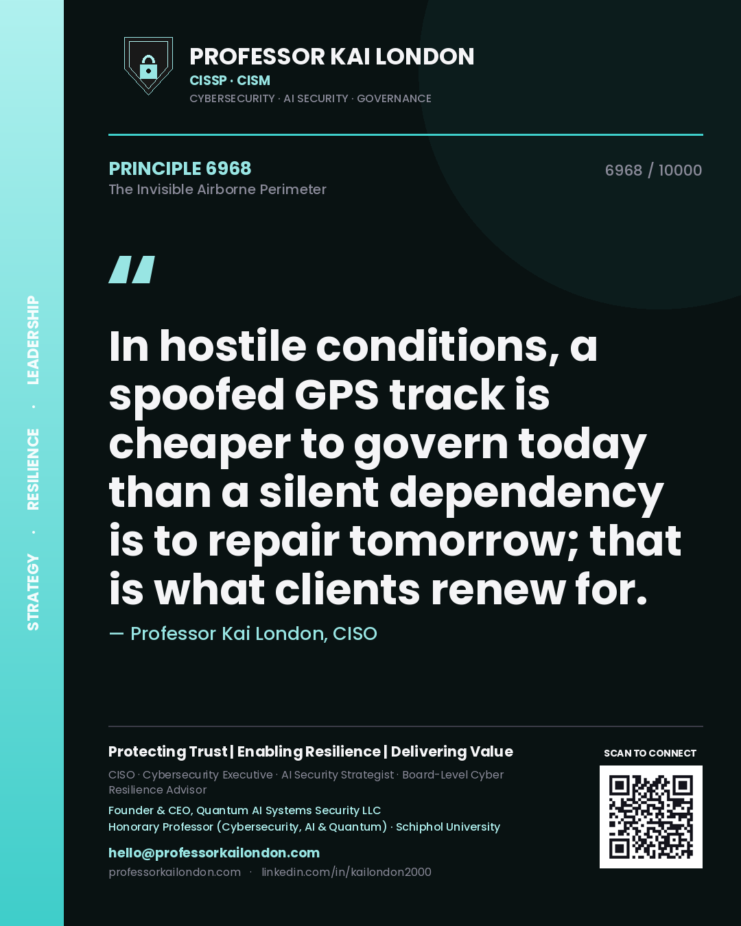 Professor Kai London principle 6968: In hostile conditions, a spoofed GPS track is cheaper to govern today than a silent dependency is to repair tomorrow; that is what clients renew for.