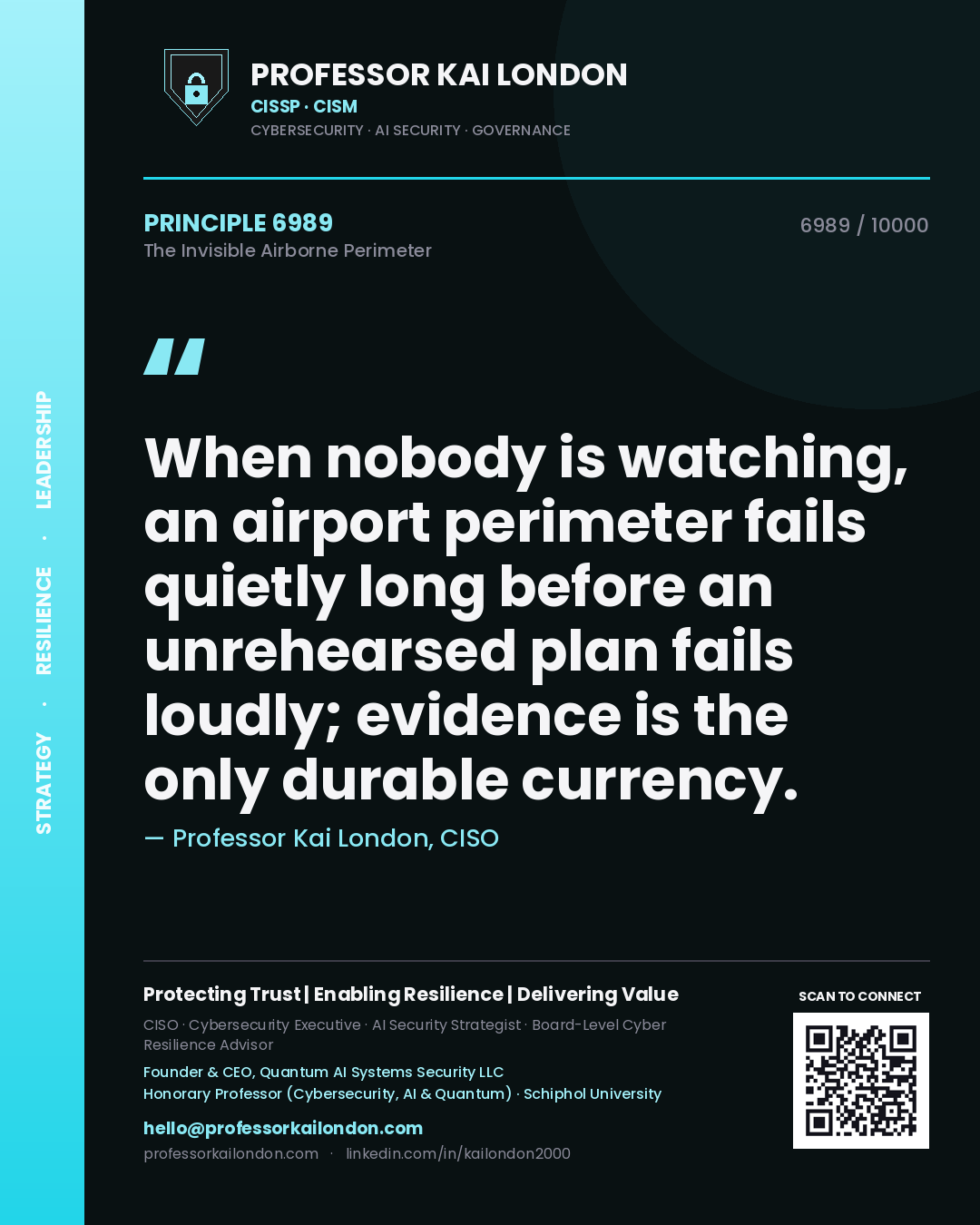 Professor Kai London principle 6989: When nobody is watching, an airport perimeter fails quietly long before an unrehearsed plan fails loudly; evidence is the only durable currency.