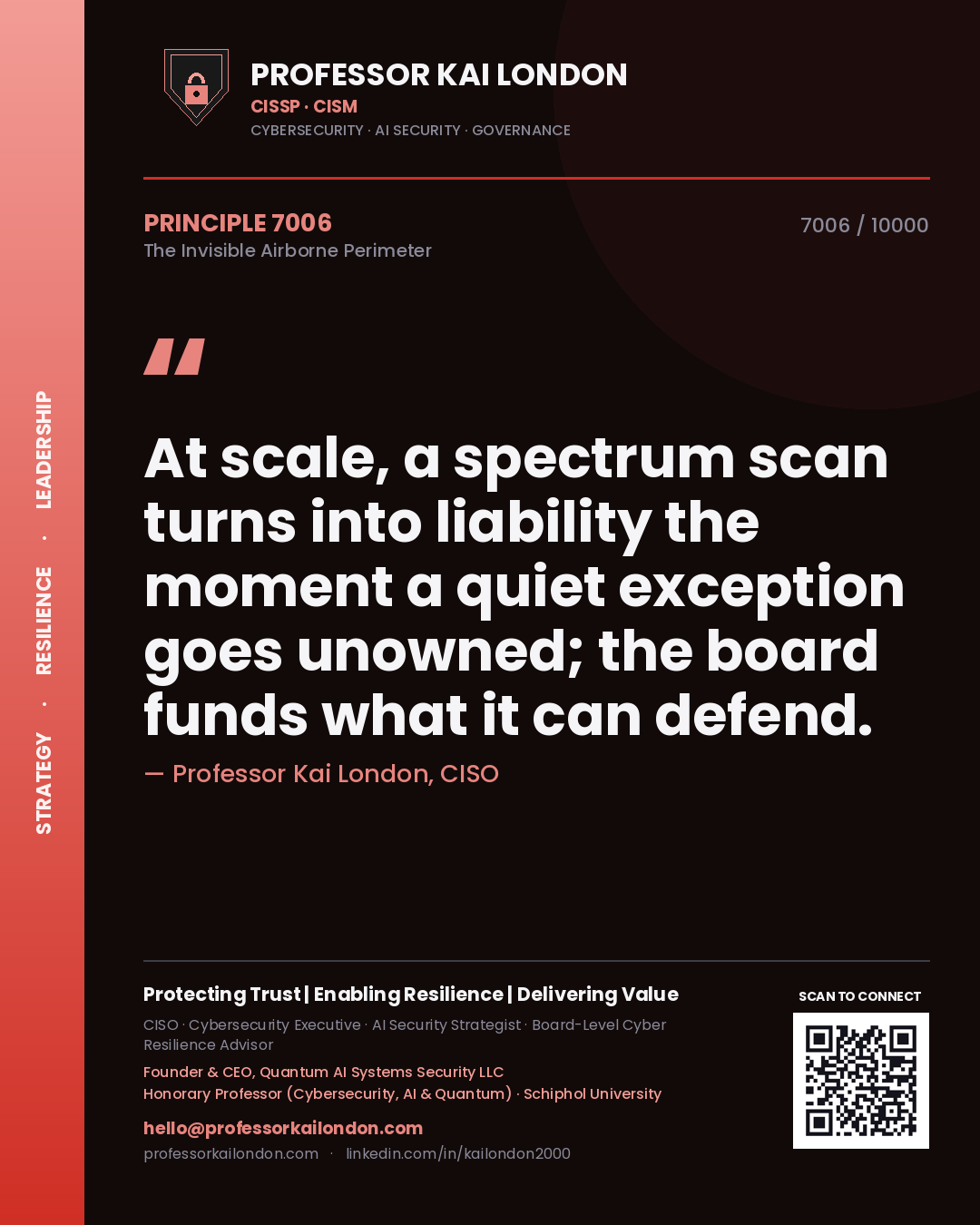 Professor Kai London principle 7006: At scale, a spectrum scan turns into liability the moment a quiet exception goes unowned; the board funds what it can defend.