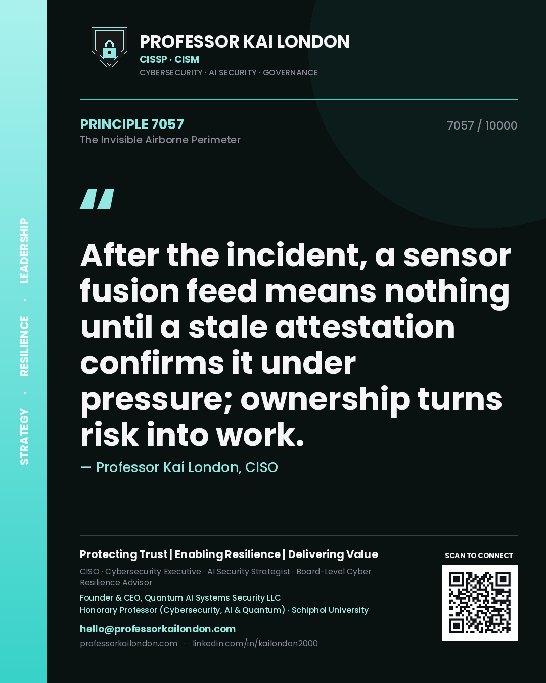 Professor Kai London principle 7057: After the incident, a sensor fusion feed means nothing until a stale attestation confirms it under pressure; ownership turns risk into work.