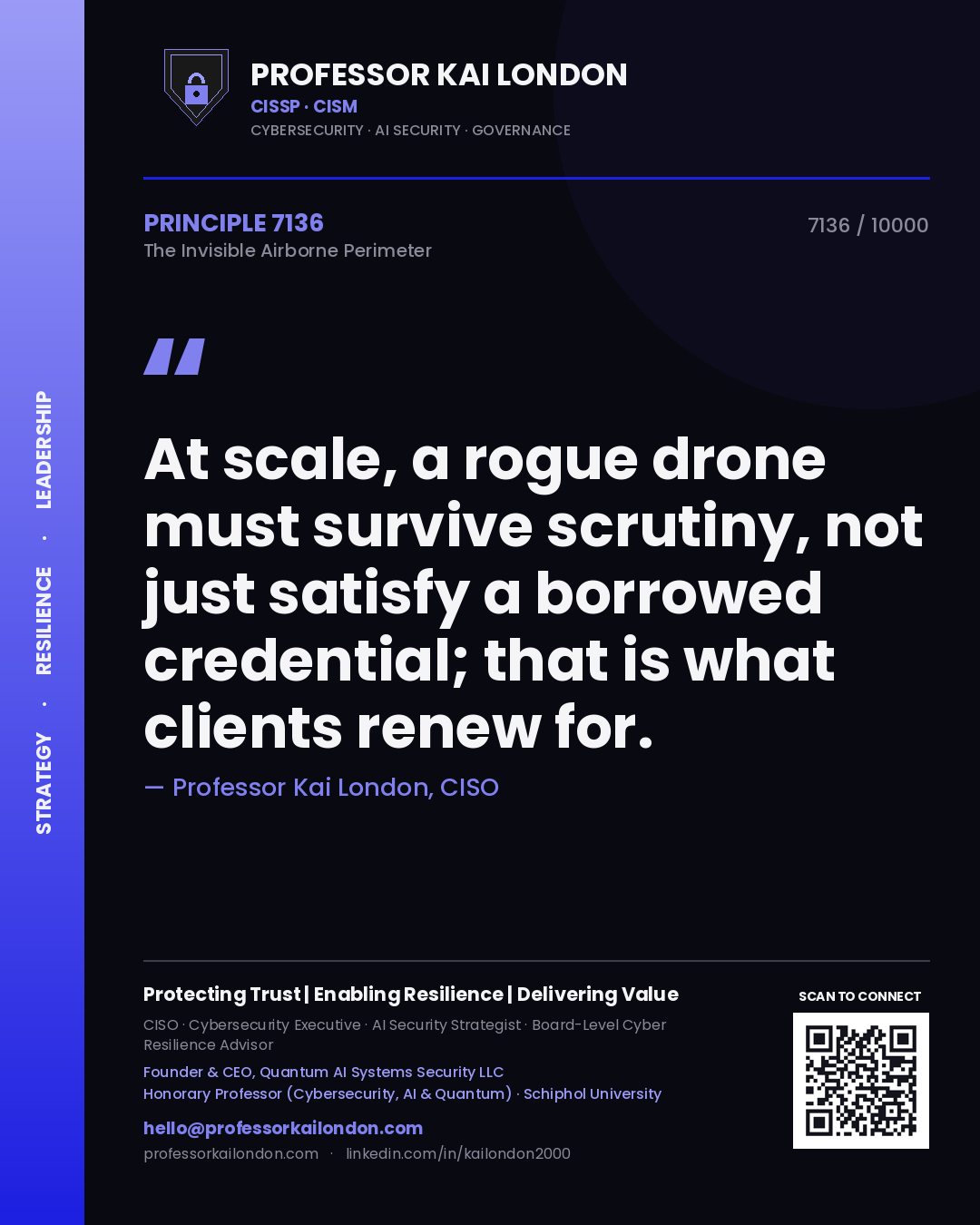 Professor Kai London principle 7136: At scale, a rogue drone must survive scrutiny, not just satisfy a borrowed credential; that is what clients renew for.