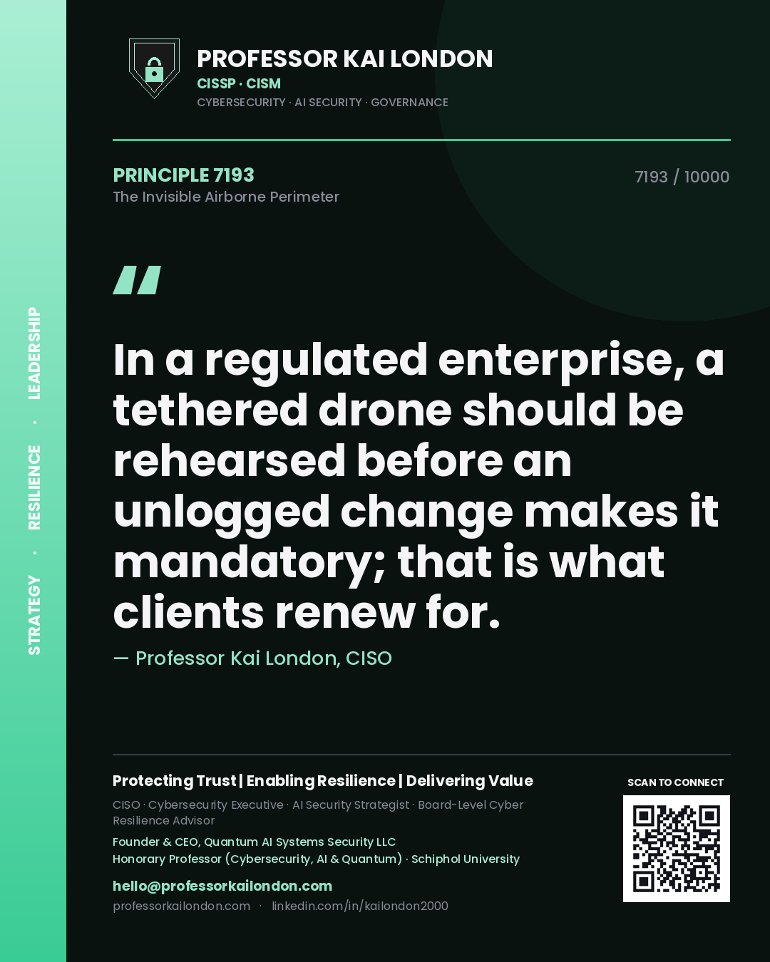Professor Kai London principle 7193: In a regulated enterprise, a tethered drone should be rehearsed before an unlogged change makes it mandatory; that is what clients renew for.