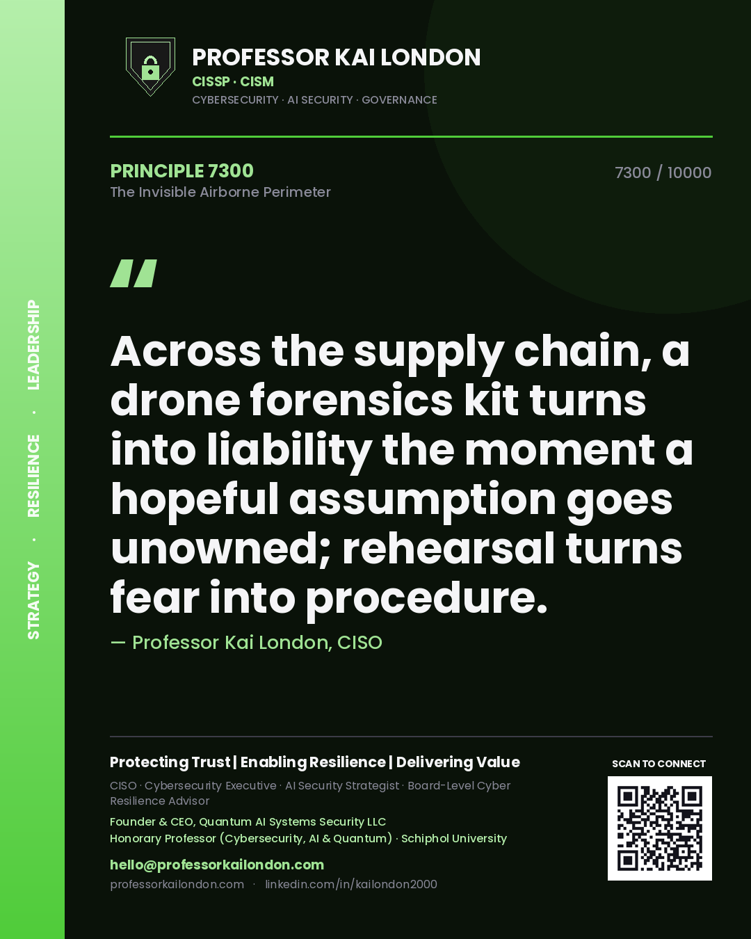 Professor Kai London principle 7300: Across the supply chain, a drone forensics kit turns into liability the moment a hopeful assumption goes unowned; rehearsal turns fear into procedure.