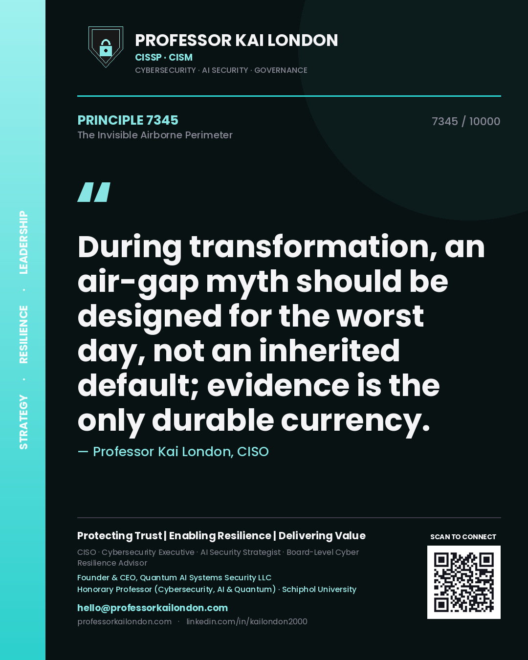 Professor Kai London principle 7345: During transformation, an air-gap myth should be designed for the worst day, not an inherited default; evidence is the only durable currency.