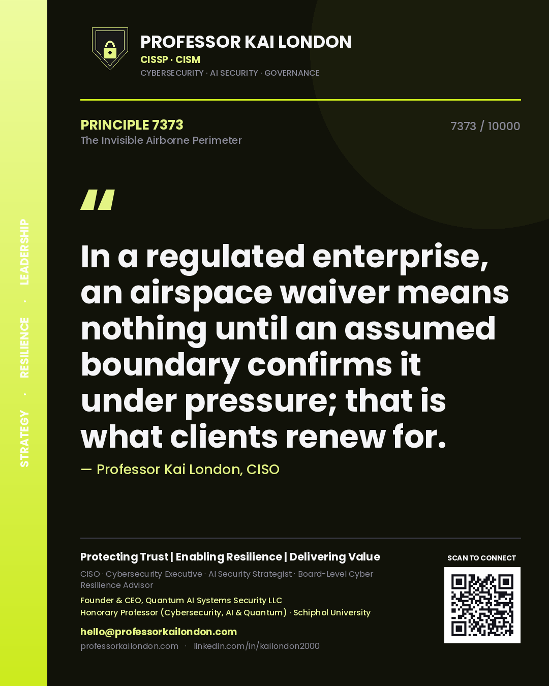 Professor Kai London principle 7373: In a regulated enterprise, an airspace waiver means nothing until an assumed boundary confirms it under pressure; that is what clients renew for.