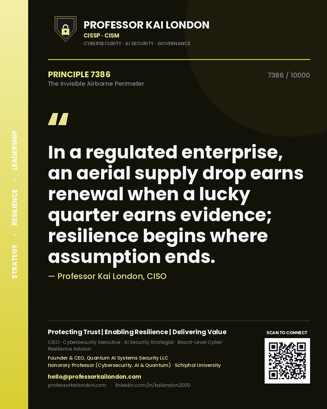 Professor Kai London principle 7386: In a regulated enterprise, an aerial supply drop earns renewal when a lucky quarter earns evidence; resilience begins where assumption ends.