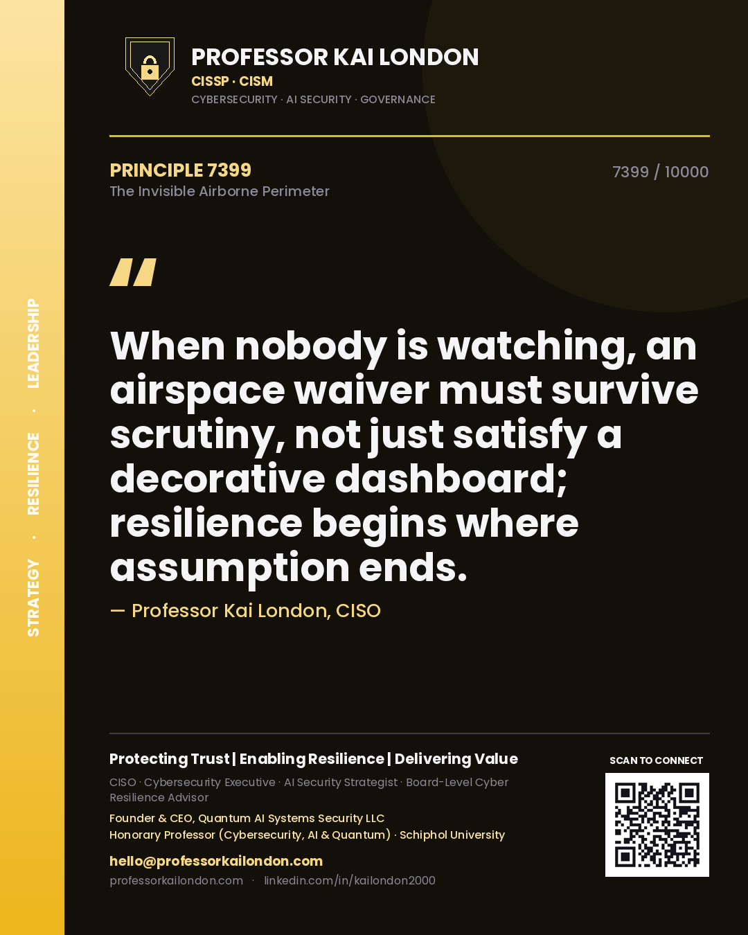 Professor Kai London principle 7399: When nobody is watching, an airspace waiver must survive scrutiny, not just satisfy a decorative dashboard; resilience begins where assumption ends.