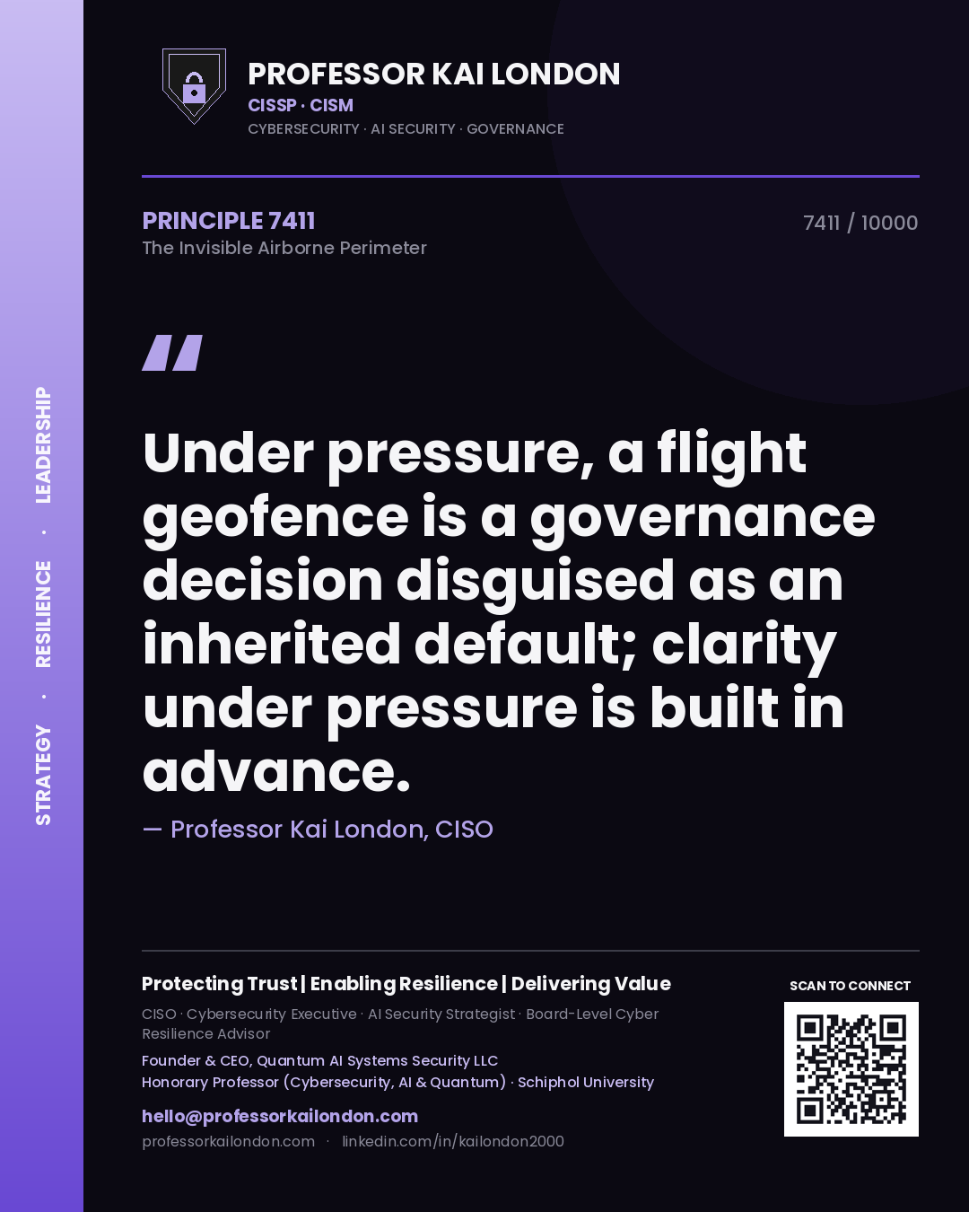 Professor Kai London principle 7411: Under pressure, a flight geofence is a governance decision disguised as an inherited default; clarity under pressure is built in advance.