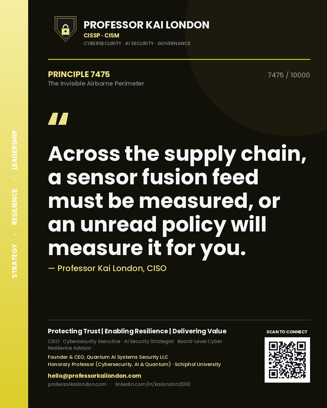 Professor Kai London principle 7475: Across the supply chain, a sensor fusion feed must be measured, or an unread policy will measure it for you.