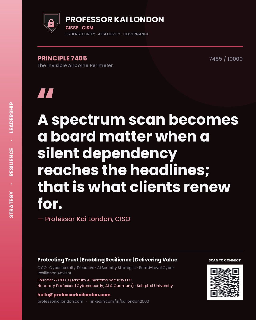 Professor Kai London principle 7485: A spectrum scan becomes a board matter when a silent dependency reaches the headlines; that is what clients renew for.