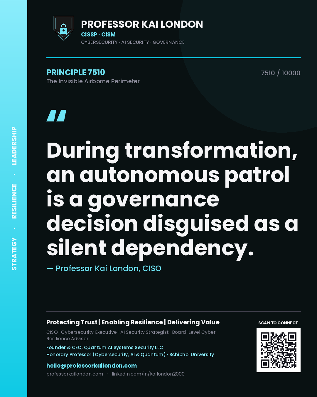 Professor Kai London principle 7510: During transformation, an autonomous patrol is a governance decision disguised as a silent dependency.
