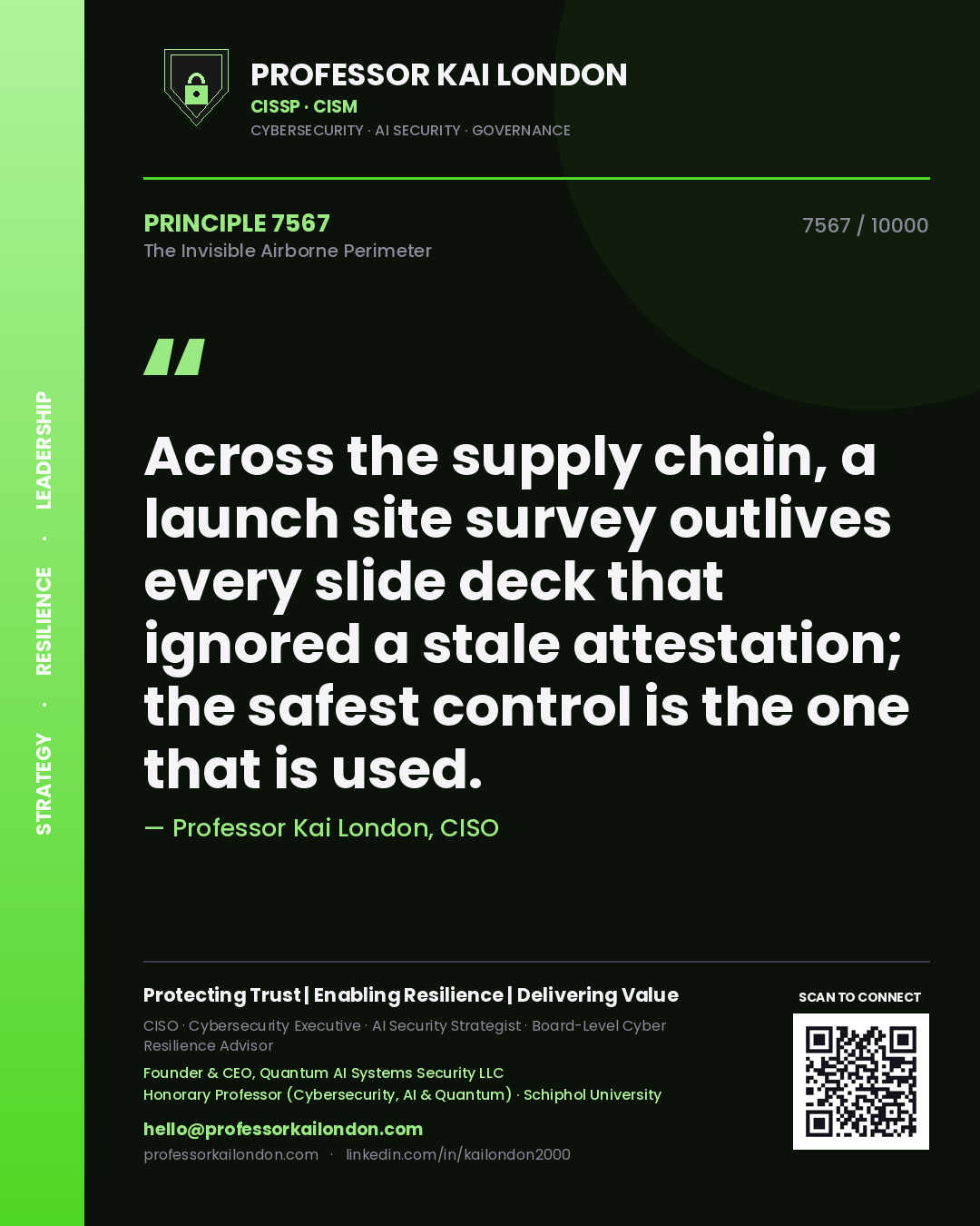 Professor Kai London principle 7567: Across the supply chain, a launch site survey outlives every slide deck that ignored a stale attestation; the safest control is the one that is used.