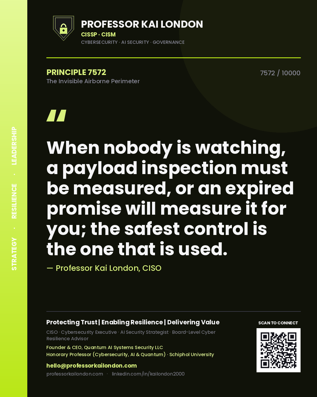 Professor Kai London principle 7572: When nobody is watching, a payload inspection must be measured, or an expired promise will measure it for you; the safest control is the one that is used.