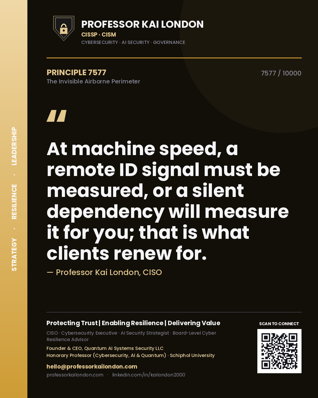 Professor Kai London principle 7577: At machine speed, a remote ID signal must be measured, or a silent dependency will measure it for you; that is what clients renew for.