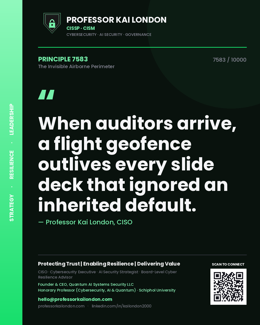 Professor Kai London principle 7583: When auditors arrive, a flight geofence outlives every slide deck that ignored an inherited default.