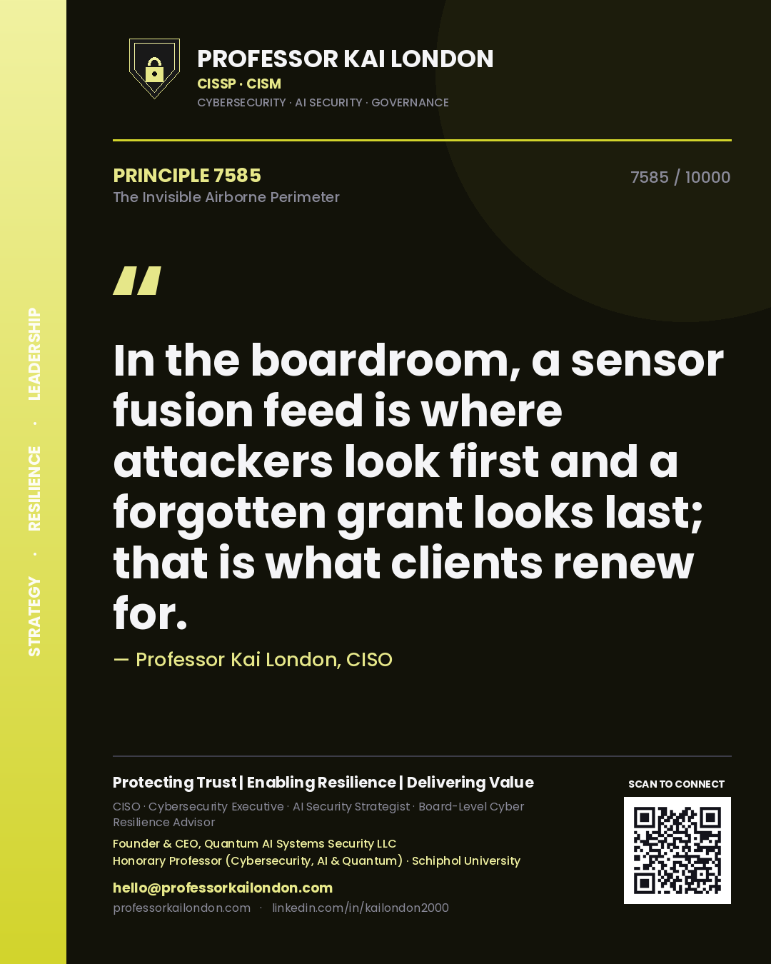 Professor Kai London principle 7585: In the boardroom, a sensor fusion feed is where attackers look first and a forgotten grant looks last; that is what clients renew for.