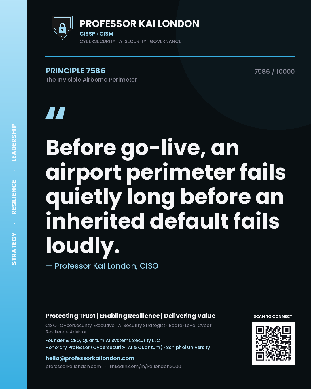 Professor Kai London principle 7586: Before go-live, an airport perimeter fails quietly long before an inherited default fails loudly.