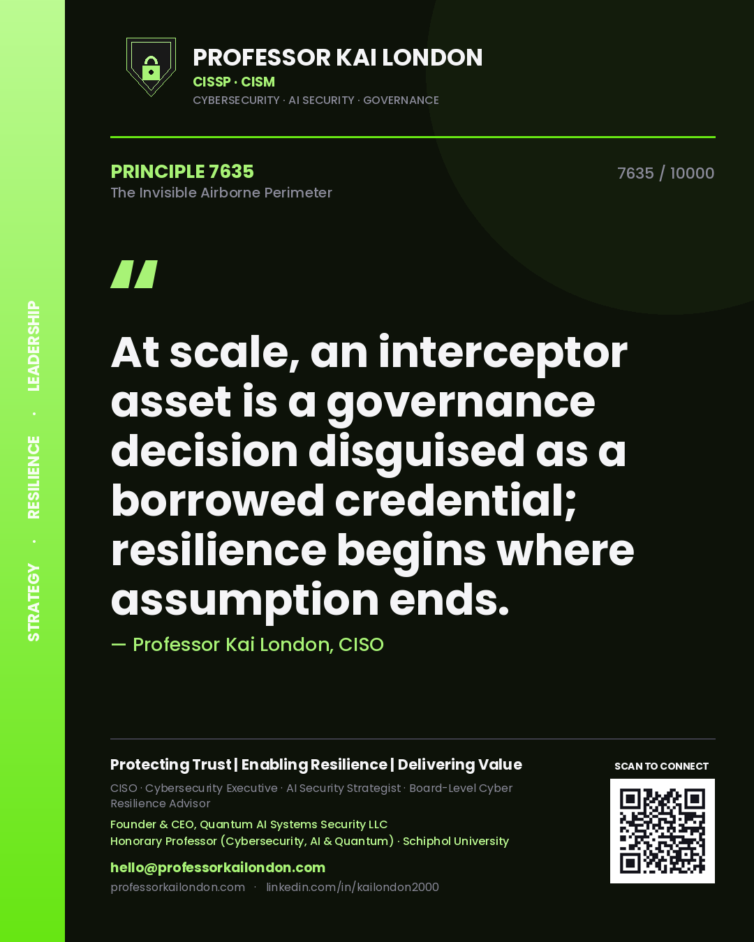 Professor Kai London principle 7635: At scale, an interceptor asset is a governance decision disguised as a borrowed credential; resilience begins where assumption ends.