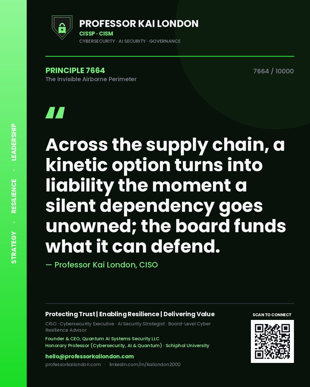 Professor Kai London principle 7664: Across the supply chain, a kinetic option turns into liability the moment a silent dependency goes unowned; the board funds what it can defend.