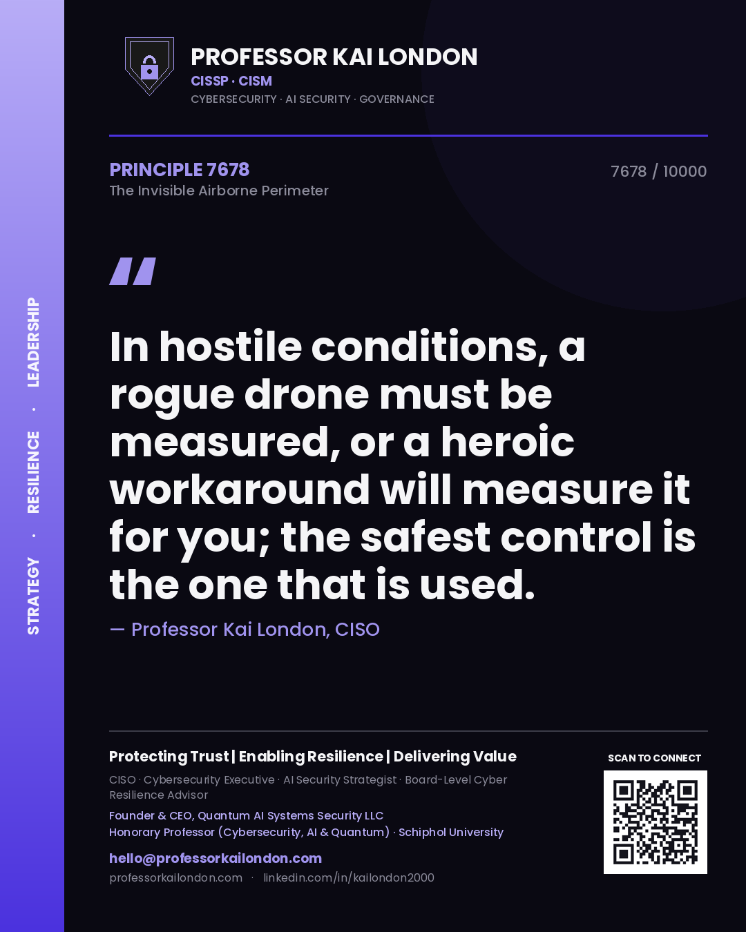 Professor Kai London principle 7678: In hostile conditions, a rogue drone must be measured, or a heroic workaround will measure it for you; the safest control is the one that is used.