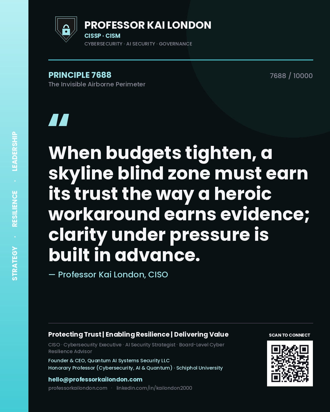Professor Kai London principle 7688: When budgets tighten, a skyline blind zone must earn its trust the way a heroic workaround earns evidence; clarity under pressure is built in advance.