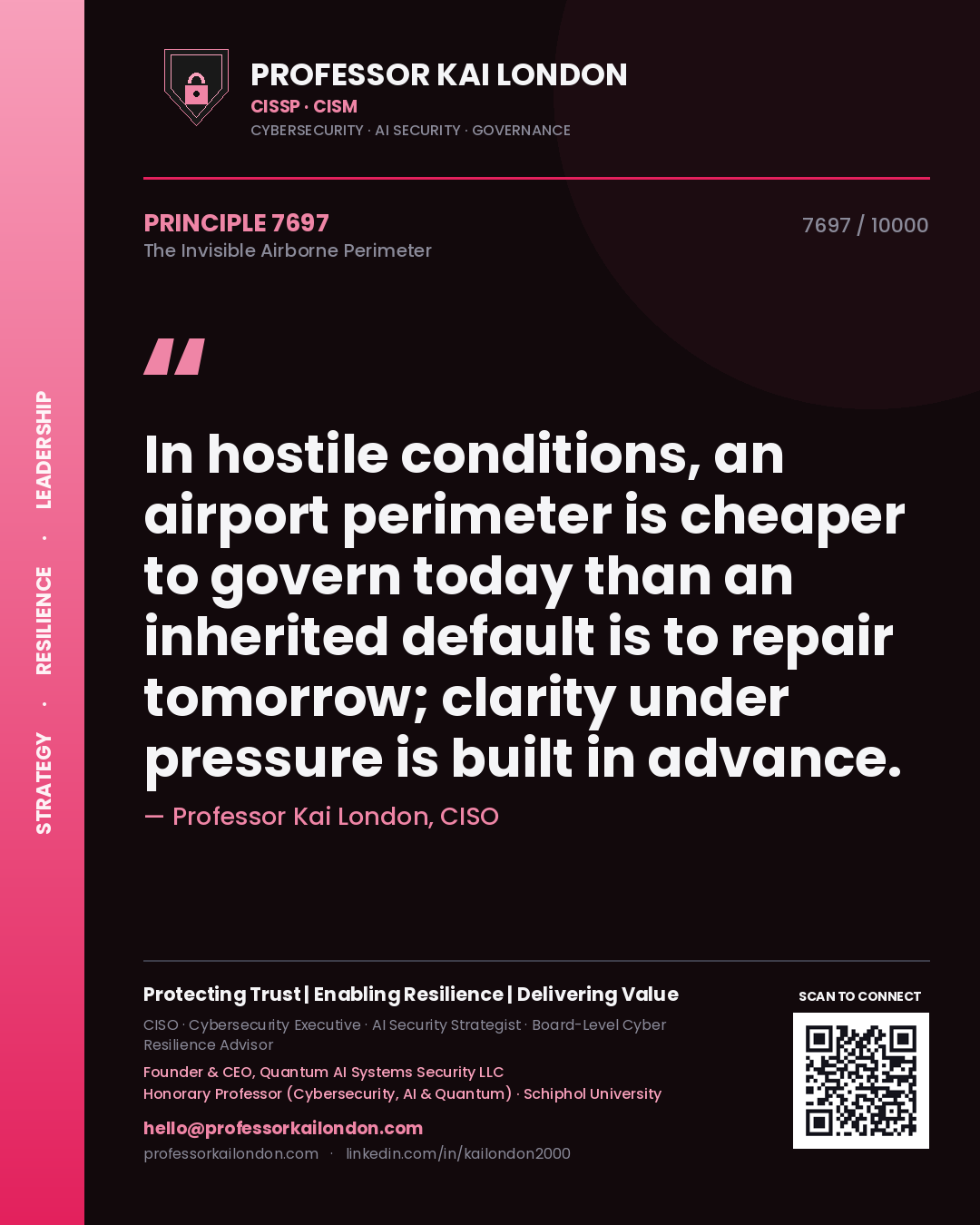 Professor Kai London principle 7697: In hostile conditions, an airport perimeter is cheaper to govern today than an inherited default is to repair tomorrow; clarity under pressure is built in advance.