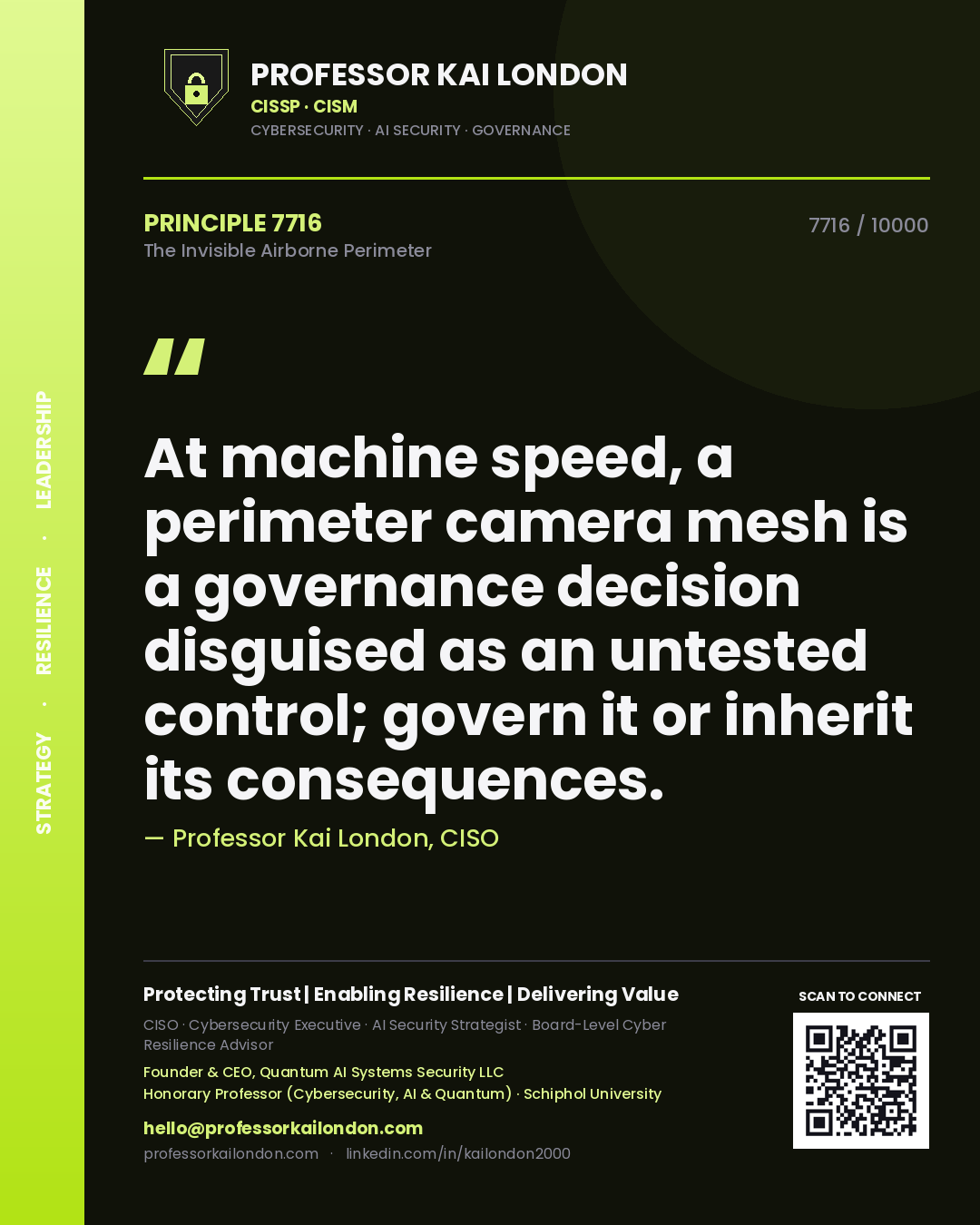 Professor Kai London principle 7716: At machine speed, a perimeter camera mesh is a governance decision disguised as an untested control; govern it or inherit its consequences.
